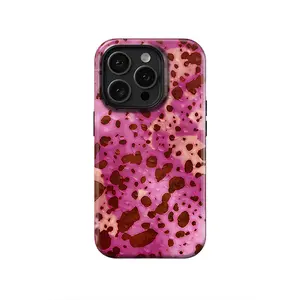 Pink Tortoiseshell Leopard Print Phone Case, 2-in-1 Glossy Thick Case, Heat Sublimation Full Wrap Print, Anti-Yellow Anti-Fade, PBT+TPU Shockproof, Fits iPhone, Y2K Baddie Aesthetic Gift, Accessories, Smartphone