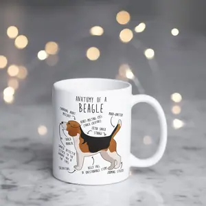 Beagle Coffee Mug, Cute Tri Color Beagle Gift, Dog Lover, Funny Gift for Her, Him, Birthday, Beagle Mom, Beagle Dad, Dog Anatomy Cup