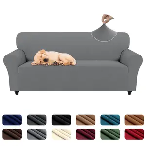 PureFit Super Stretch Couch Cover for 1/2/3 Seat Cushion Sofa, 1 Count Spandex Non Slip Fleece Sofa Cover with Elastic Bottom, Washable, Furniture Protector for Kids, Pets, Dog, Living Room, Homedecor