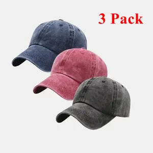 3 Pack Washed Plain Baseball Cap, Retro Adjustable Dad Hats Gift for Men/Women,Unstructured/Cotton