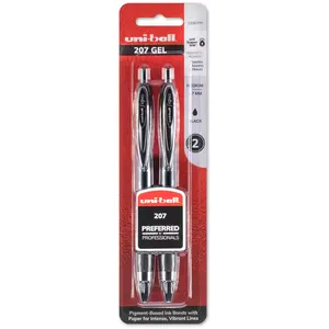 Uni-Ball UBC33957PP 0.7 mm Retractable Signo 207 Gel Pen, Black - 2 per Pack