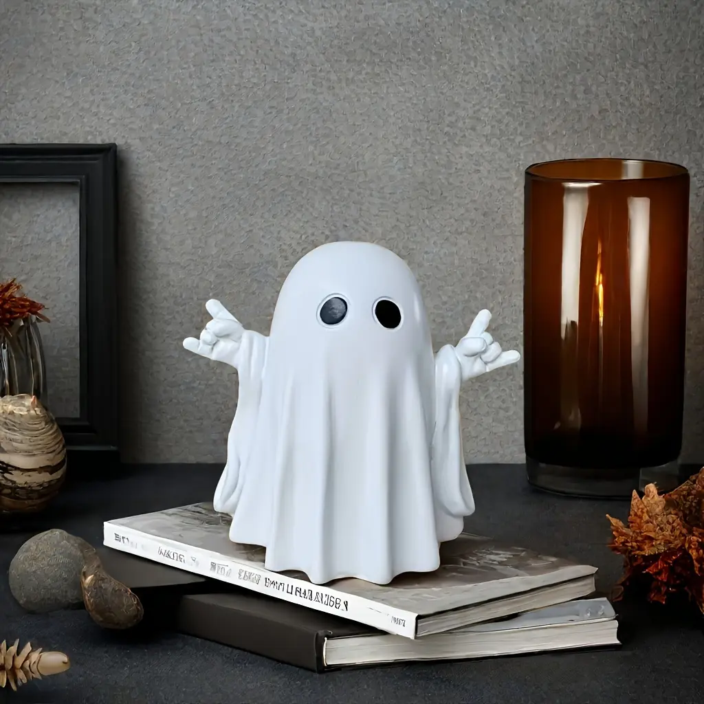 3D Rustic White Resin Ghost Figurine, Decorative Fidget Figurine, Cute Rocking Ghost Decoration for Home, Kitchen, Office, Desk Ornament, Yard, Halloween Decor, Ornaments Decor