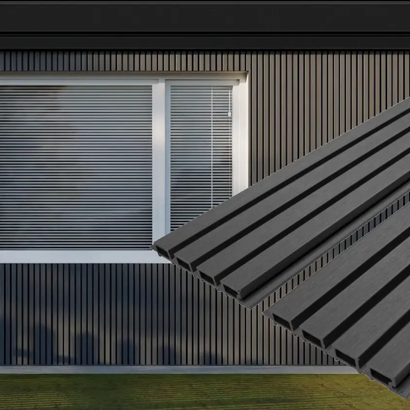 Gray Composite Siding Slat Panels, Home Improvement Building Supplies for Exterior Outdoor Walls