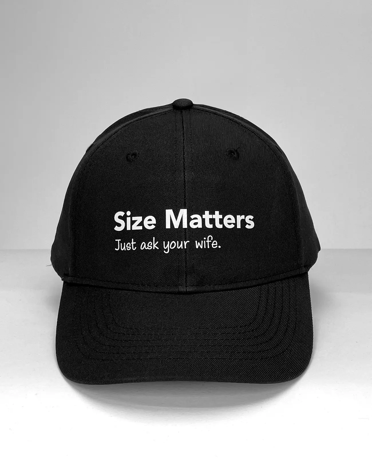 WildmanT Ball Cap "Size Matters. Just Ask Your Wife" Adjustable Polyester Six-Panel Structured Crown with Curved Visor