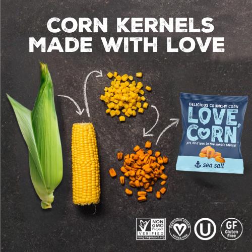 LOVE CORN Sea Salt 20 Packs - Delicious Crunchy Corn Snack - Healthy Family Snack - 90 Calories, Sugar Free, Gluten-Free, Vegan,  Kosher - Lunchbox Alternative for Chips, Nuts, Crackers & Pretzels - Perfect for Charcuterie Boards
