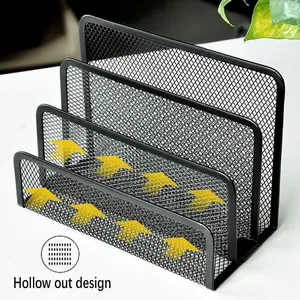 2 Pack Folder Holder Desk, Mail Organizer Letter Holder for Desk Metal Mesh with 3 Vertical Upright Compartments