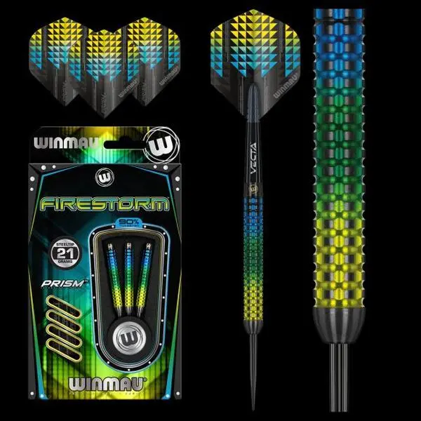 Winmau Firestorm Steel Tip Darts with Full-Length Mill-Grip Technology, Radical Visual Design for Precision Targeting, Outdoor Equipment, Steel Darts, Dart Sport