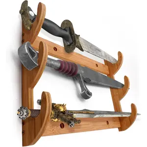 3 Tier Katana Display Rack, Samurai Sword Wall Mount Holder, Space-Saving Sword Display for Wall, Easy Installation
