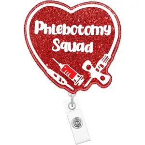 Phlebotomy Squad Badge Reel Retractable  Phlebotomist Badge Holder with ID Clip Accessories Funny Nurse RN CNA Name Badge Clip   Holiday  ID Name Card Qu7F1