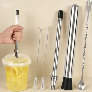 Reusable Lemonade Stand Straw Punch Tool Kit, 5-Pack Straw Puncher for Plastic Lids, Muddler for Cocktails and Drinks, Durable and Easy to Use, Includes Reusable Cups for Lemonade and Beverages