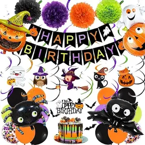 Halloween Birthday Party Decor Halloween Birthday Banner Halloween Balloon Halloween Birthday Cake Topper for Halloween First Birthday Decor