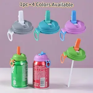 Reusable Soft Drink Can Lids, Silicone Lid, Four Colors Available, Designed for Drinks Juice and Soda, Includes Straws, Straw Spout Lid, Perfect for Beverages