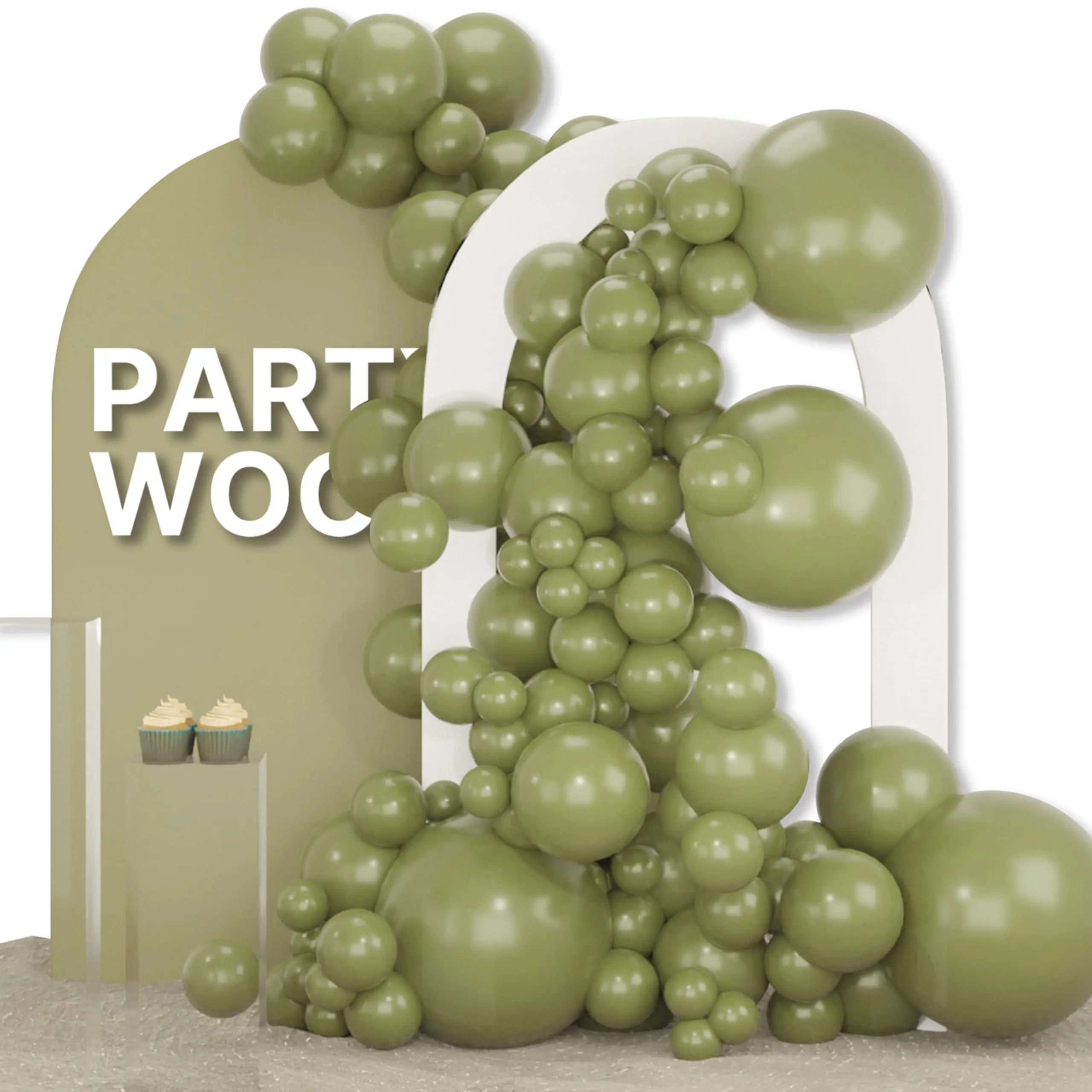 PartyWoo Thick Round Rubber Sage Green Latex Balloon Arch & Garland Kit, 155pcs 18/12/10/5in Olive Boho Balloons for Wedding, Dinosaur Theme Party Decorations Green-F11