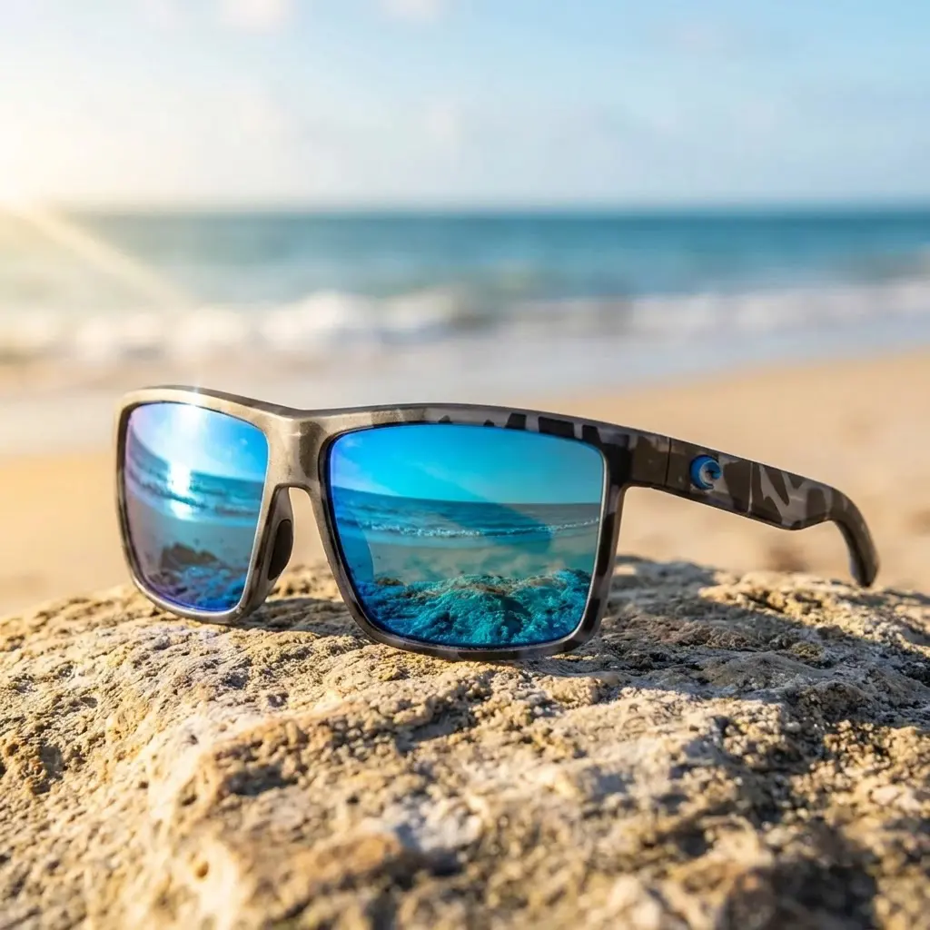 Costa Del Mar Sunglasses Polarized Fishing Shades, Dark Grey Camo Frame, HD Anti-Glare Lenses, UV Eye Protection for Men Women, Beach Camping Boating