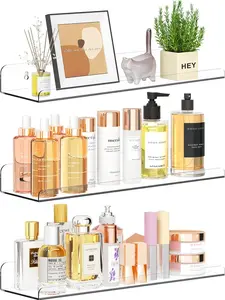 Floating Shelves for Wall Decor, 15" Extra Clear Wall Shelves for Bedroom, Living Room, Kitchen, Bathroom Decor, Nail Polish/Book/Decoration/Makeup/Perfume Organizer Floating Shelf-3Pack