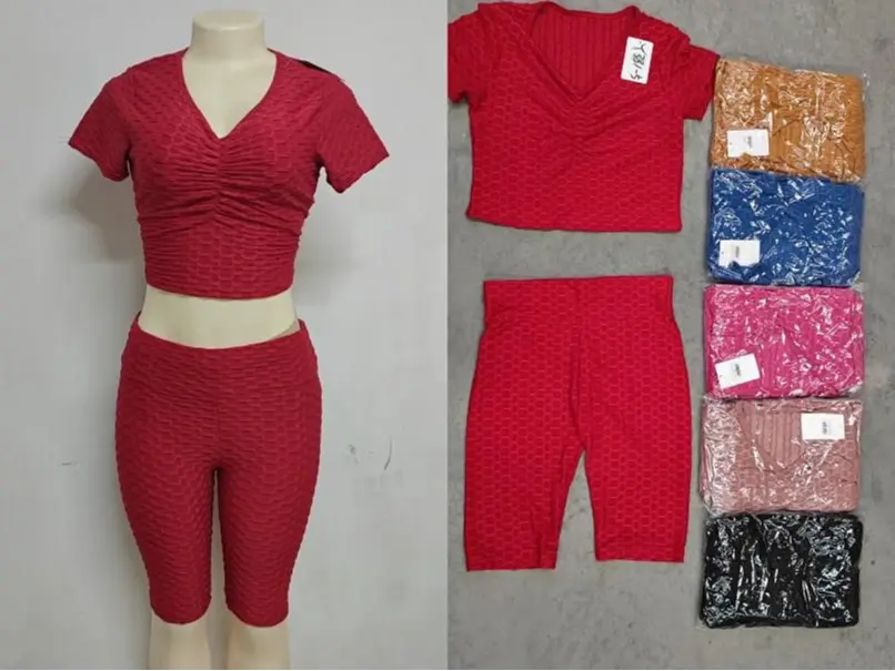 Ruched V-Neck Honeycomb Workout Set (Pack of 12)