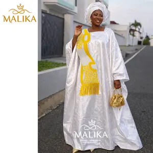 Pure White First Quality Perfume Bazin Boubou Dress For African Nigerian Elegant Women Bride Or Bridesmaids Wedding Party With Tassel Long Robe
