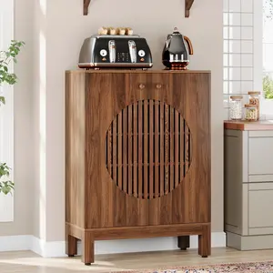 Tribesigns Sideboard Buffet Cabinet with Round Louvered Doors, 5-Tier Wooden Accent Cabinet for Living Room & Dining Room, Brown, 28.74" Tribesigns Sideboard Buffet Cabinet with Round Louvered Doors, 5-Tier Wooden Accent Cabinet for Living Room & Dining Room, Brown, 28.74"