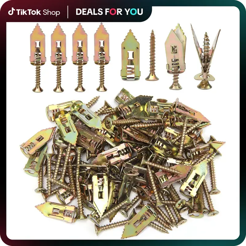 [Dealsforyoudays] Carbon Steel Self-Drilling Drywall Anchor and Screw Kit (100PCS/200PCS) - Conical Tip, High Grip Strength, Max Durability, No Pre-Drilling, Easy Application, 66 lbs Max Support, Ideal for Home Organization, Wall Mounting
