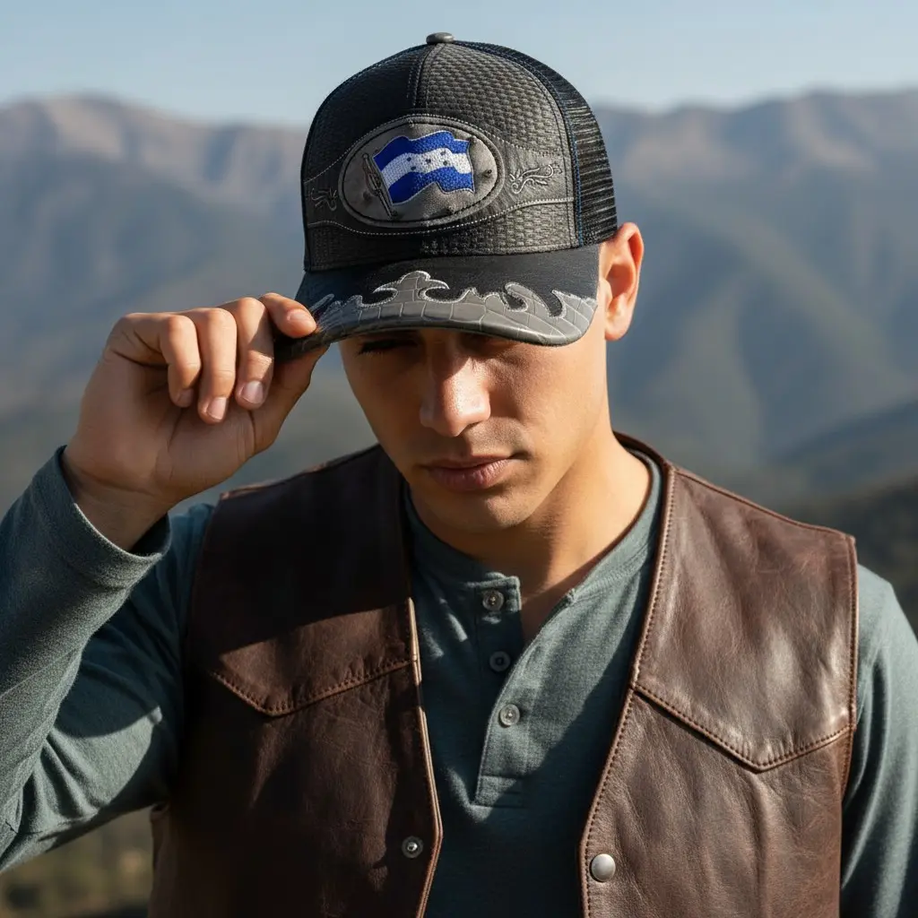 Gorra Vaquera de Bandera de Honduras, Parche Bordado, Estilo Vaquero