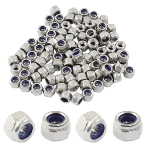 100 count M3-0.5mm Nylon Lock Nut, 304 Stainless Steel Nylon Insert Locknuts Non-Slip Hex Lock Nuts,  Tone