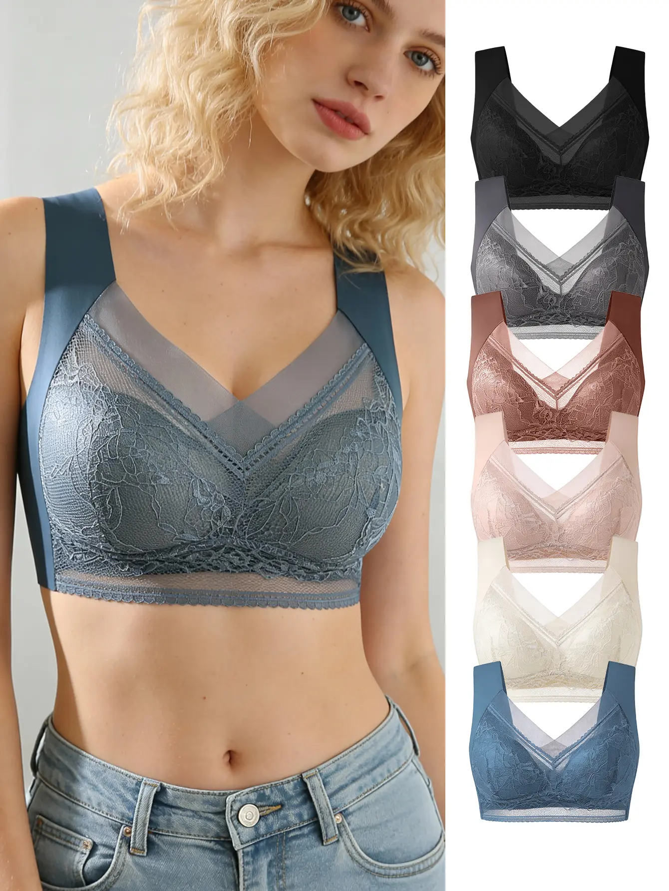Women’s Wireless Push Up Bra | Lace Strap Full Coverage Comfort Bra | Soft Everyday Supportive Bralette