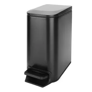 Small Bathroom Trash Can with Lid Soft Close, Step Pedal, 6 Liter / 1.6 Gallon Stainless Steel Garbage Can with Removable Inner Bucket, Anti-Fingerprint Finish (Matt Black)