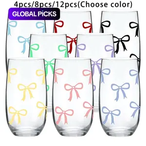 17 oz Bow Pattern Highball Glasses, 4/8/12 Pack Tall Glass Sets, Crystal Glass Drinking Glasses. Water Glasses, Mojito Vibrant Glass Cups, Tom Collins Bar Drinkware Glassware, Mixed Drink Cocktail Glass Set #GLOBAL PICKS