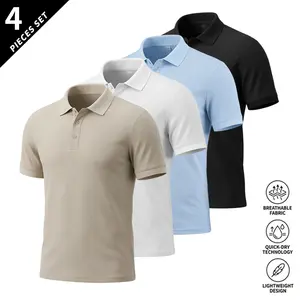 Men’s casual fashion collared polo shirt set of 4, comfortable short sleeves, breathable fabric—perfect for business, travel, work, and home wear; a slim-fit casual essential for travel.