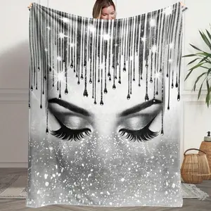 Shiny Silvery Eyelashes White Fluffy Flannel Blanket - Premium Flannel Material Winter Warm Throw for Sofa Living Room Bedroom Lunch Break Camping Multifunctional Mother's Day Valentine's Day Birthday Christmas Gift