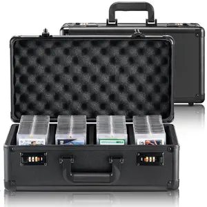 VEVOR Graded Card Storage Box,  4 Slots, Graded Sports Cards Holder Carrying Case with Coded Lock Foam Dividers, for 120 PSA Graded Cards 84 BGS Cards 96 SGC Cards 428 Top Loaders Metal Organiser