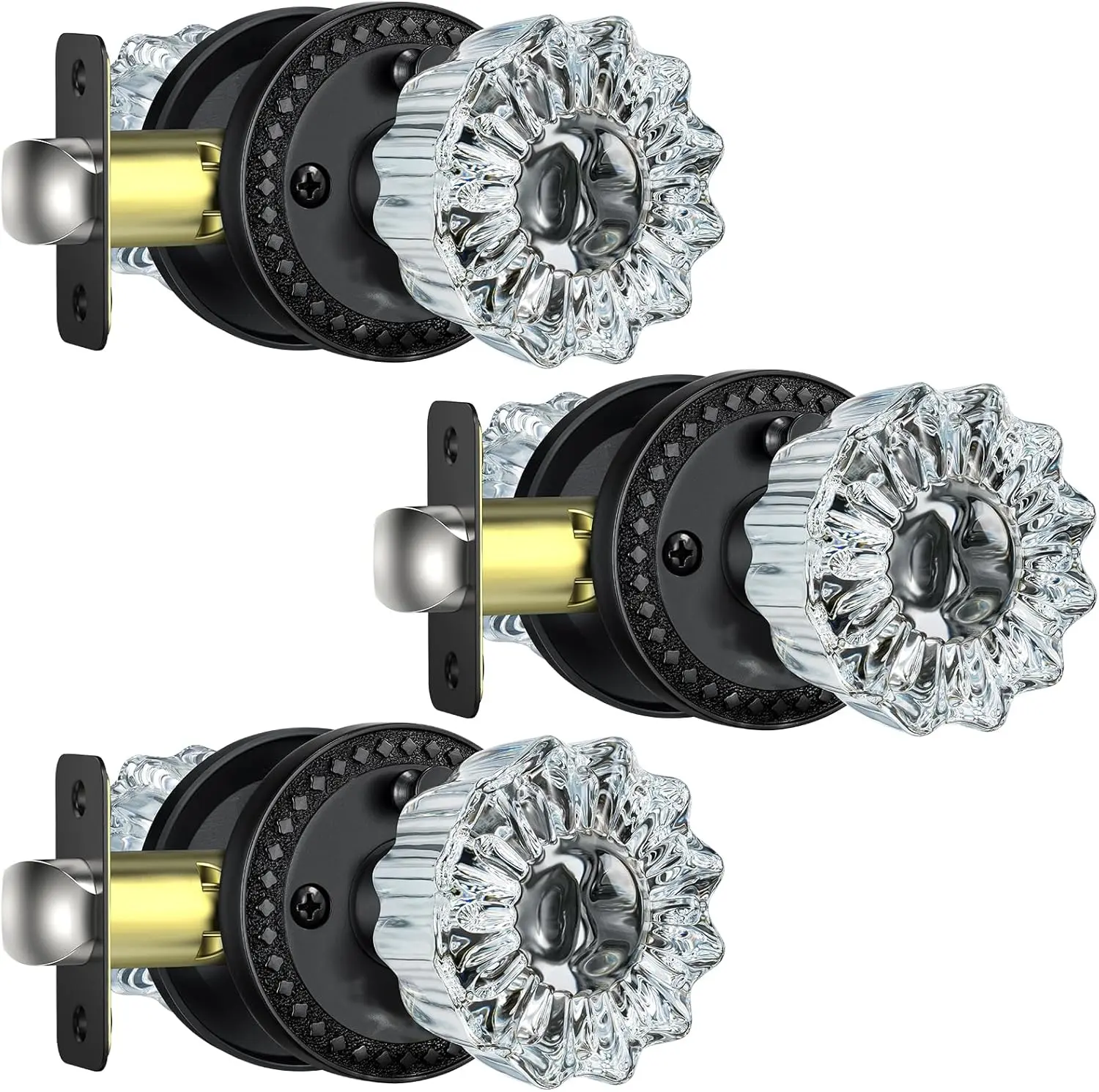 3-Pack Vintage Crystal Privacy Door Knobs for Bathroom/Bedroom 3-Pack Vintage Crystal Privacy Door Knobs for Bathroom/Bedroom