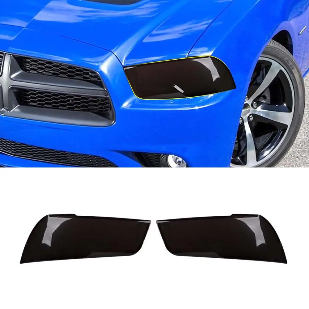2-Pieces Front Headlamp Trim Bezel Set for 2011-2014 Dodge Charger, High-Grade ABS Cover, 3-Layer Gloss, UV Resistant, Scratch-Proof, Strong Adhesive, Easy DIY Installation, Tape-Fix if Loose, Unique Look Car Exterior Accessory