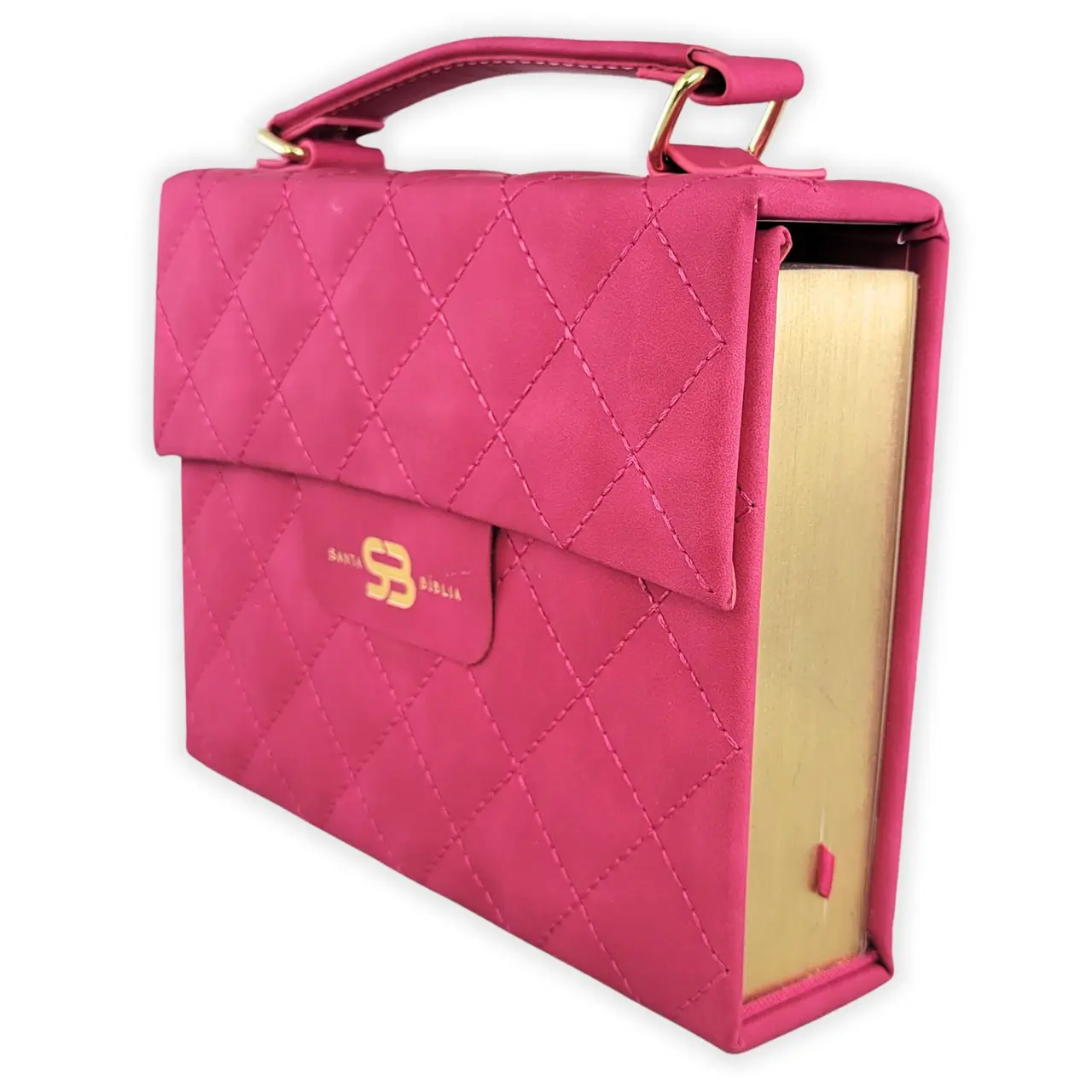 Biblia Cartera con Broche Magnético Compacta Reina Valera 1960 imitacion piel fucsia con asa de mano