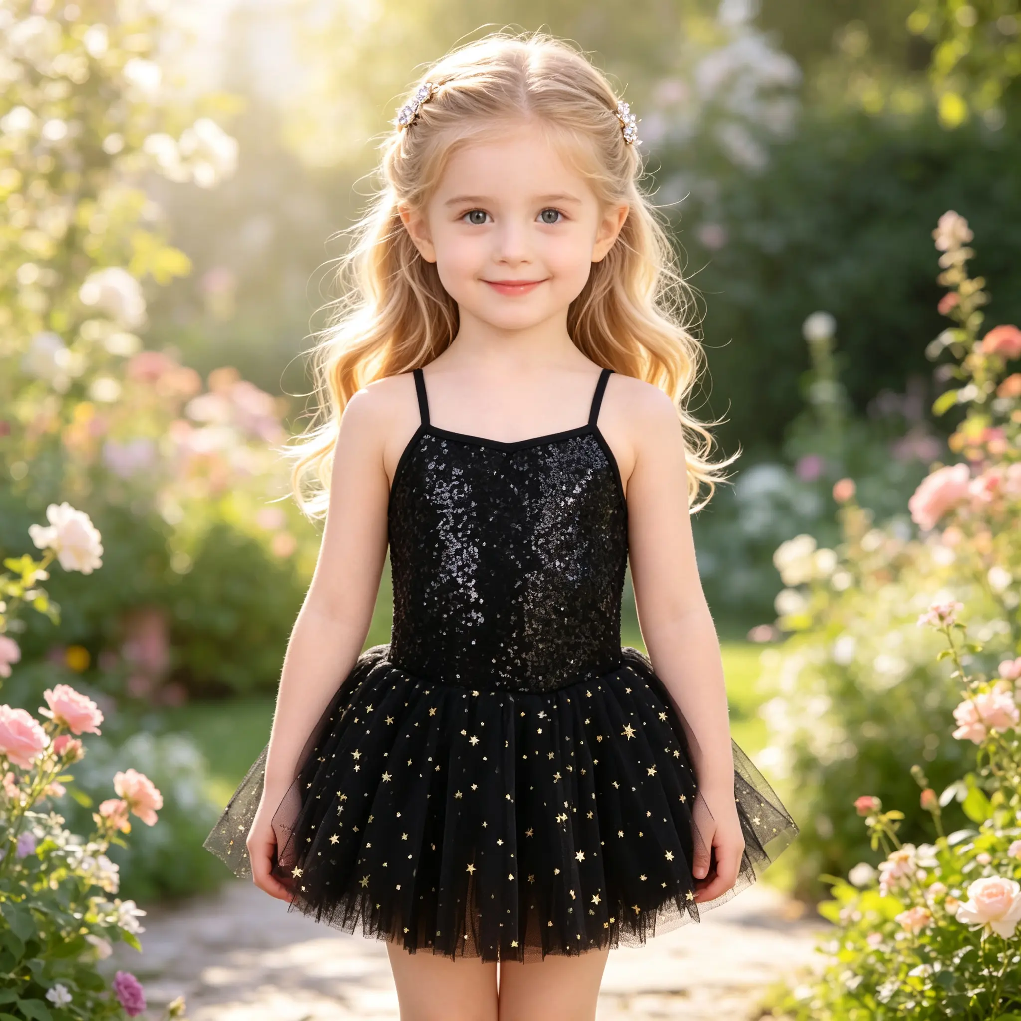 Toddler Girls Glitter Ballet Dancewear Costume, Cute Spaghetti Strap Full Sequin Bodice Gold Star Tulle Skirt, Ideal for Dance Training & Party Stage Show