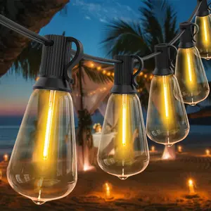 56FT Outdoor String Lights Waterproof, 2700K Bright LED Patio Lights with 27 ST38 Shatterproof Vintage Bulbs, Retro Connectable Edison String Lights for Outside, Garden, Balcony, Porch outdoor  lighting