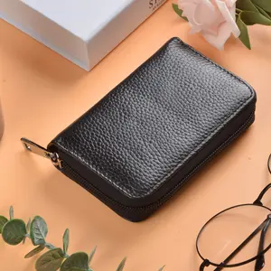 RFID Blocking PU Leather Wallet Large Capacity Zipper Closure Portable Card Organizer for Home Office Secure Storage