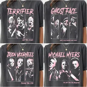 Horror Movie Villains Shirt, Scary Art The Clown Ghostface Mask Jason Michael Myers Tee, Halloween Graphic T-Shirt Unisex