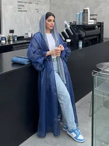 CL15 Open abaya Organza Abaya, Shiny Silk Abaya Muslim Long Women Dress,Summer Light Robe Modesty Coat Chic Fit Lightweight,Fashionweek