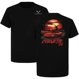 Corvette C5 T-Shirt – Red Sunset Muscle Car Graphic Tee, High-Performance Corvette Shirt, Unisex Cotton Top for Auto Enthusiasts & Racing Fans