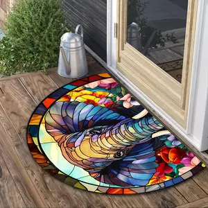 1Pc Colorful Elephant Print Semi-Circular Mat, Washable Rugs, For Entrance Door, Bathroom, Living Room, Laundry Room, Home Decor And Accessories, Soft, Non-Slip, Easy To Clean And Maintain, Gifts For Friends, Birthday Gifts, Holiday Gifts,Christmas Home D