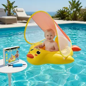 Yellow duck floating ring, yellow animal sunscreen inflatable PVC material, durable pool accessories, inflatable pool floaters, perfect for summer fun