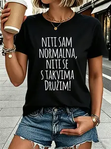 Women's Croatian Letter Print T-Shirt - Niti Sam N