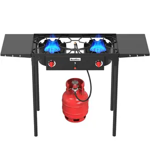 [SummerVibes] BESTFIRE 150000BTU 2-Burner Gas Stove with Side Shelves, Regulator & Removable Legs – Perfect for Backyard BBQ, Camping, Home Brewing, Picnic & Turkey Frying outdoor barbecue cooking ignition