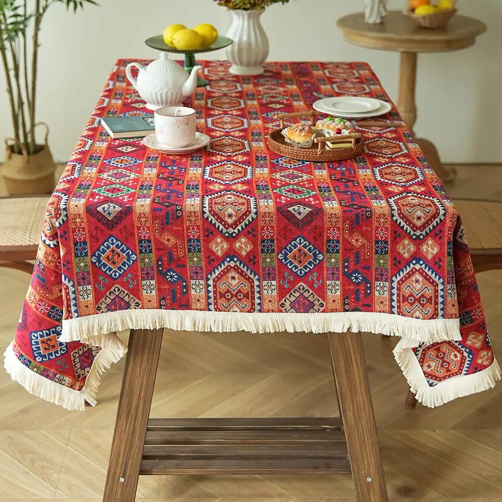 Vintage Floral Pattern Table Runner, 1 Count Boho Style Tablecloth, Decorative Table Cover for Home Kitchen Dining Room