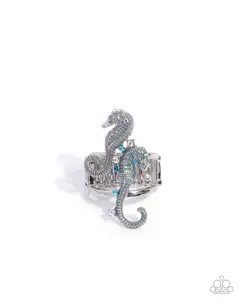 Seahorse Specialty - Blue Rhinestone Silver Beachy Ring - Paparazzi