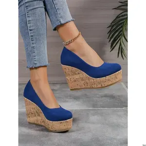 Heels Thick 10cm Waterproof Increased With Toe Peep And Fashionable Heels Wedge Block Blue s Women ' Color , Comfortable Platform Shoes Sole