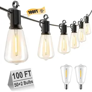 Outdoor String Lights, Shatterproof ST38 Dimmable Edison Bulbs, 15M 20 Bulbs with 2 Spare Bulbs, IP65 Waterproof, 2700K Warm White, Ideal for Backyard, Patio, Garden, Deck, Party, Christmas Decor, Perfect Gift LED Lighting