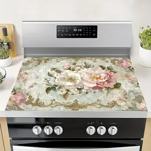 1pc Stove Cover Mat - Heat-Resistant, Scratchproof, Non-Slip Kitchen Mat with Elegant Floral pattern-Compatible with Electric, Induction, Ceramic Cooktops, Washing Machine, Dryer, Laundry, Kitchen - Ideal Housewarming,Stove Top Protectors