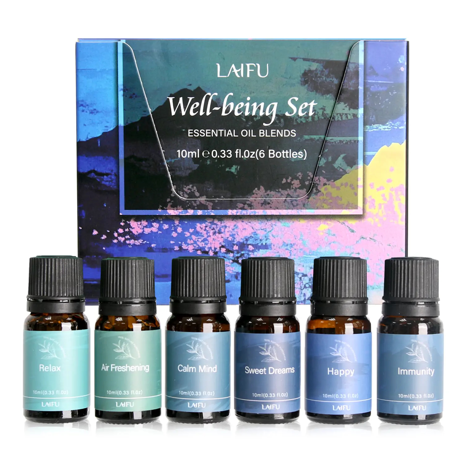 Aromatherapy Well-being Essential Oil Set - 6x10ml Fragrance Blends, Tropical Scents (Plumeria, Coconut, Pina Colada, Ocean Breeze, Strawberry Bali), Sage, Cherry, Aromatic Citrusy Scent, Freshener for Diffuser, Candle Making, Wind Chime, Honeysuckle